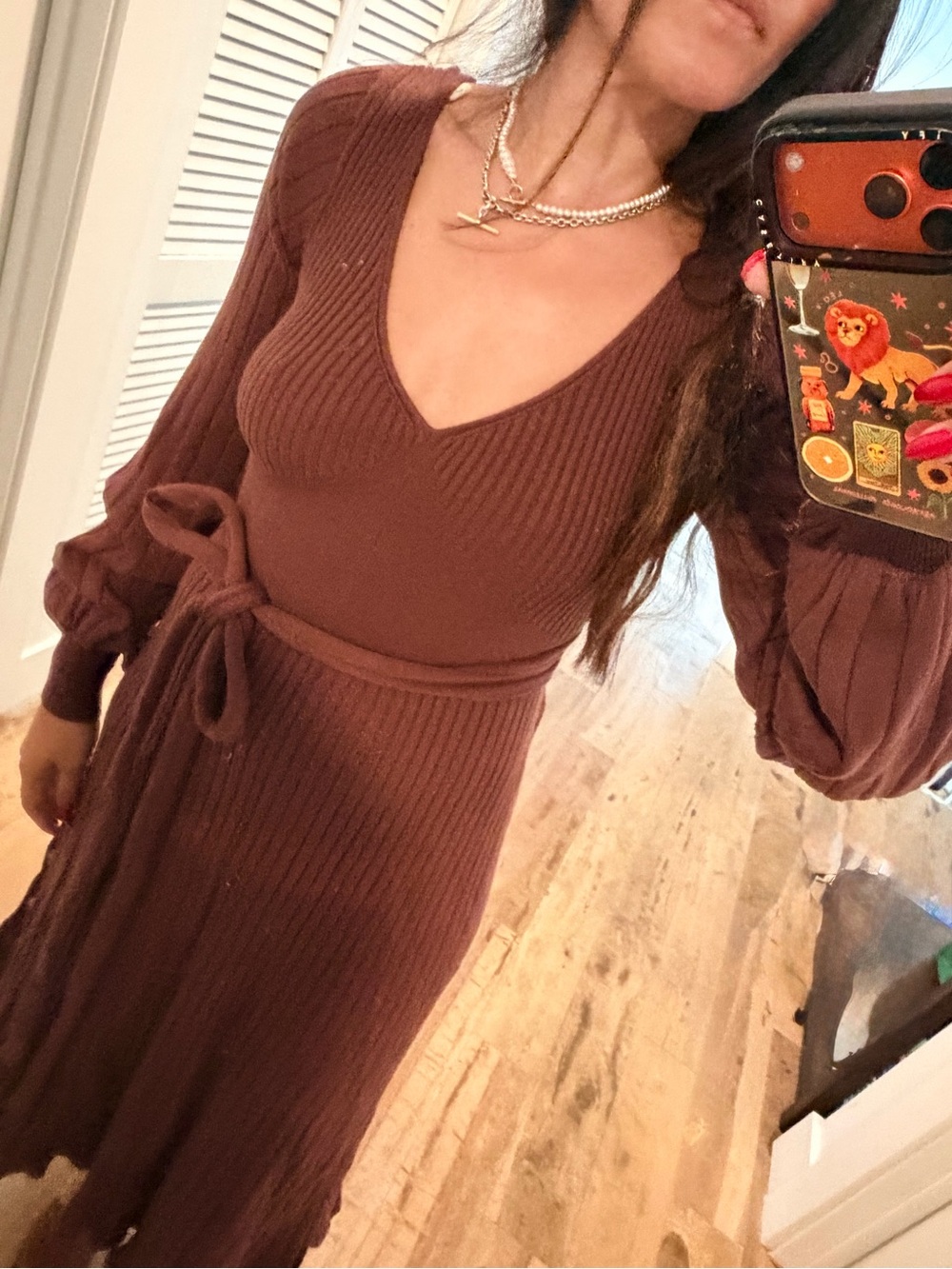 Kivari Yolanda Brown Ribbed Wrap Midi Dress with Button Trim size 6 us